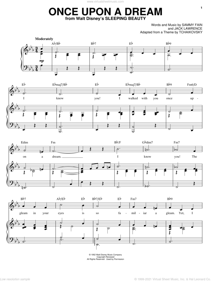 Once Upon A Dream sheet music for voice and piano by Sammy Fain, Mary Costa and Jack Lawrence, intermediate skill level