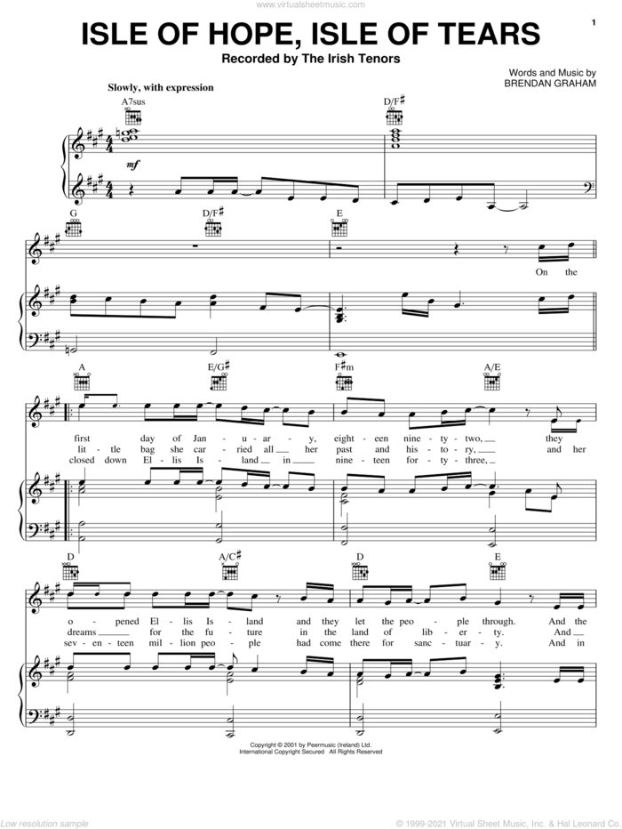Isle Of Hope, Isle Of Tears sheet music for voice, piano or guitar by Brendan Graham, intermediate skill level