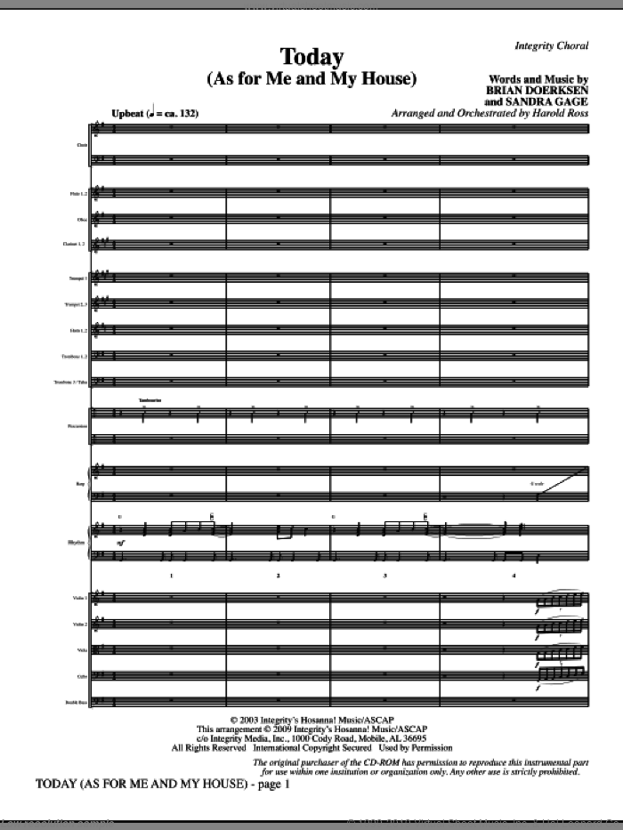 Today (As For Me And My House) (COMPLETE) sheet music for orchestra/band (Orchestra) by Brian Doerksen, Sandra Gage and Harold Ross, intermediate skill level