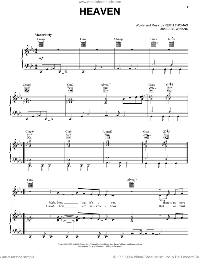 Heaven sheet music for voice, piano or guitar by BeBe and CeCe Winans, CeCe Winans, BeBe Winans and Keith Thomas, intermediate skill level