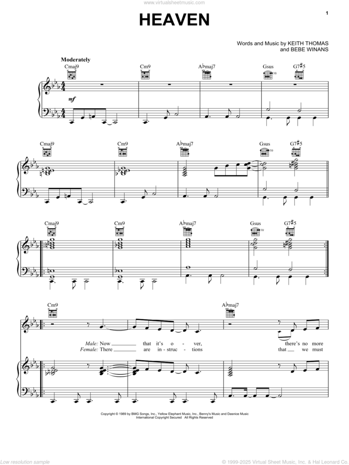 Heaven sheet music for voice, piano or guitar by BeBe and CeCe Winans, CeCe Winans, BeBe Winans and Keith Thomas, intermediate skill level