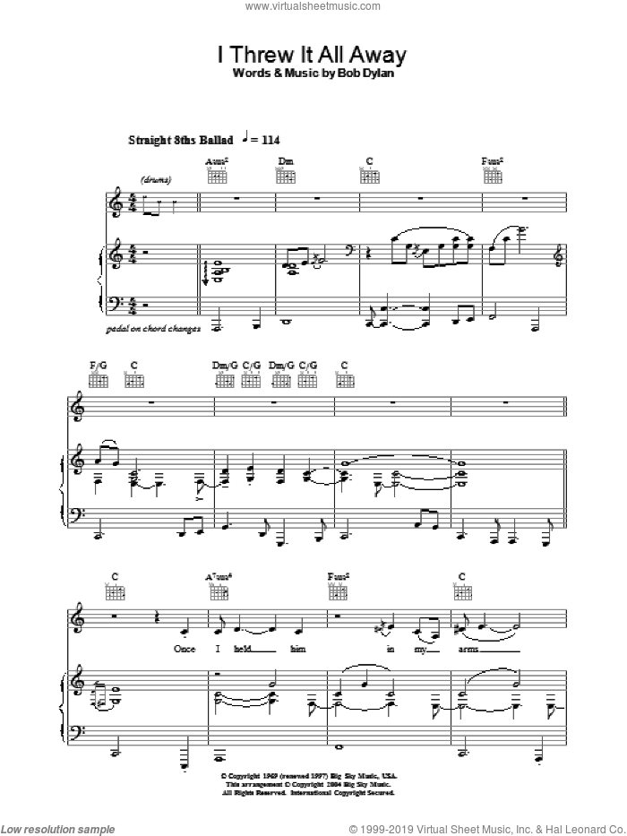 I Threw It All Away sheet music for voice, piano or guitar by Jacqui Dankworth, intermediate skill level