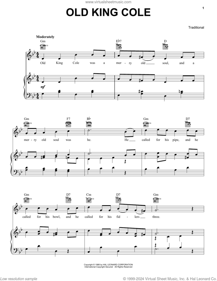 Old King Cole sheet music for voice, piano or guitar, intermediate skill level