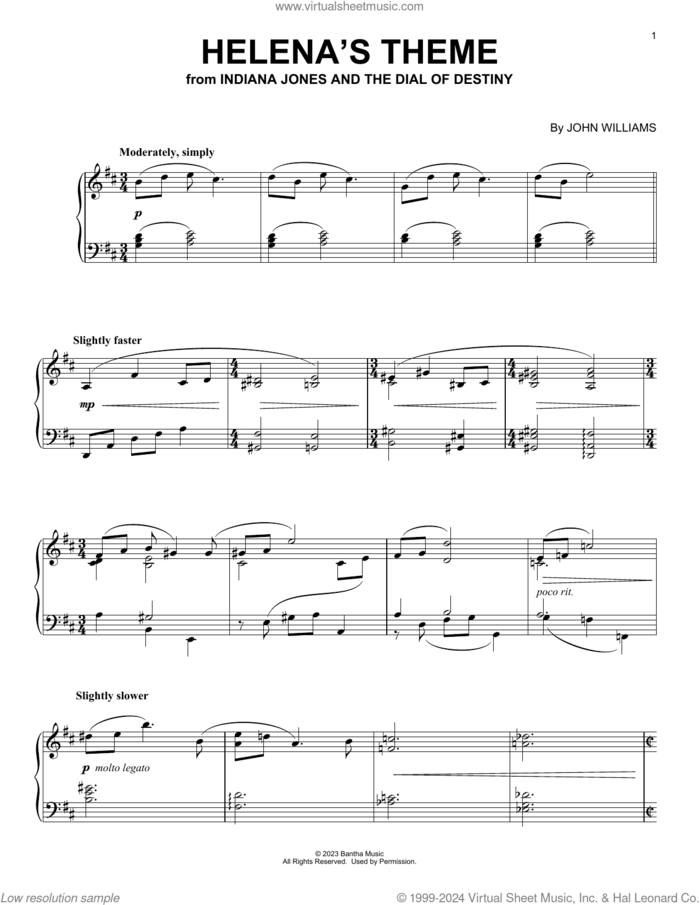 Helena's Theme (from Indiana Jones and the Dial of Destiny) sheet music for piano solo by John Williams, intermediate skill level