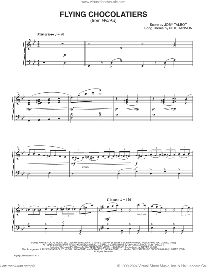 Flying Chocolatiers (from Wonka) sheet music for piano solo by Neil Hannon and Joby Talbot, intermediate skill level