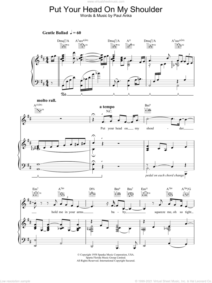 Put Your Head On My Shoulder sheet music for voice, piano or guitar by Michael Buble, intermediate skill level