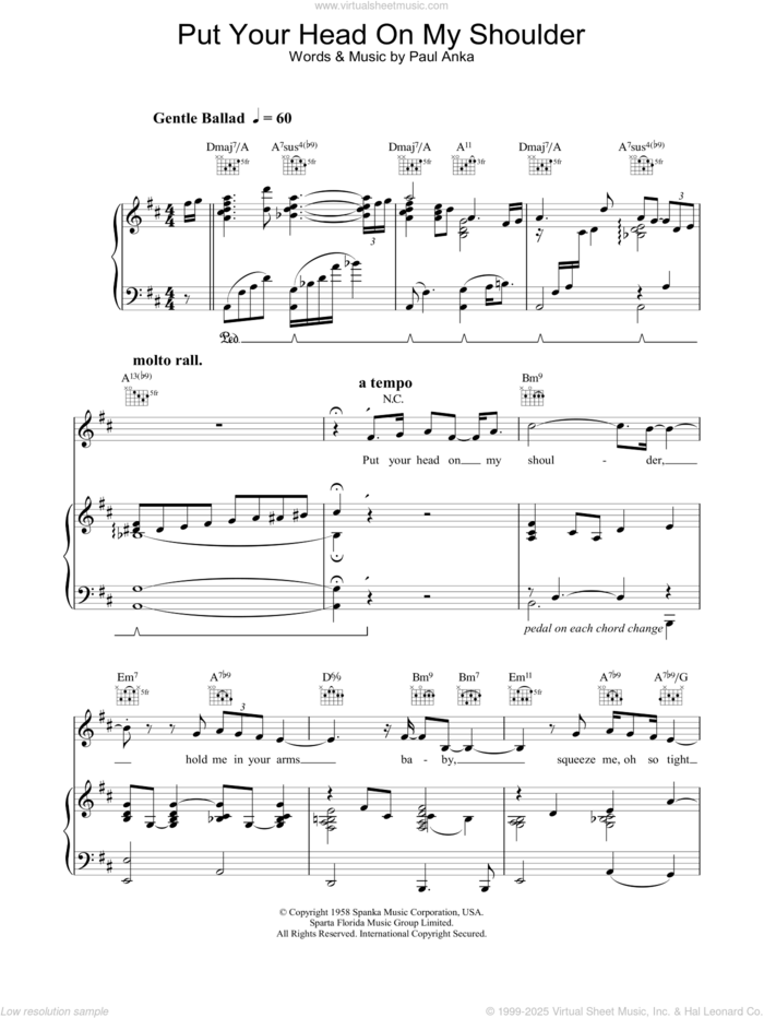 Put Your Head On My Shoulder sheet music for voice, piano or guitar by Michael Buble, intermediate skill level