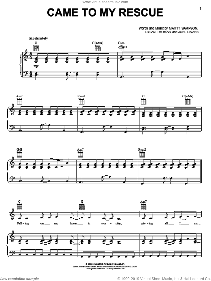 Came To My Rescue sheet music for voice, piano or guitar by Marty Sampson, Hillsong United, Dylan Thomas and Joel Davies, intermediate skill level