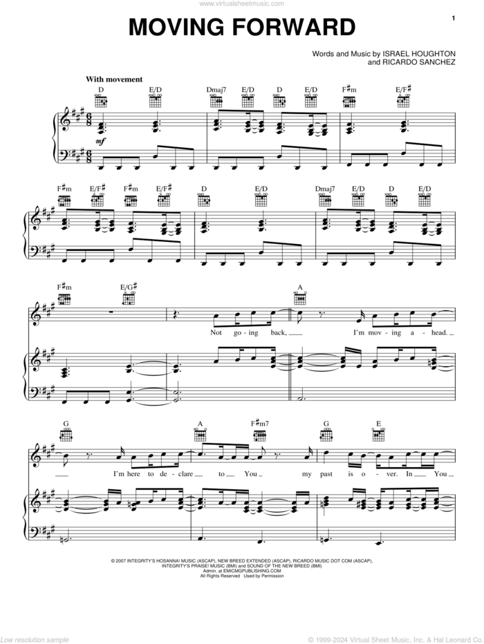 Moving Forward sheet music for voice, piano or guitar by Israel Houghton and Ricardo Sanchez, intermediate skill level