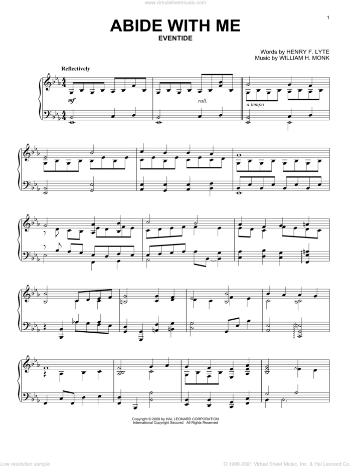 Abide With Me, (intermediate) sheet music for piano solo by Henry F. Lyte and William Henry Monk, intermediate skill level