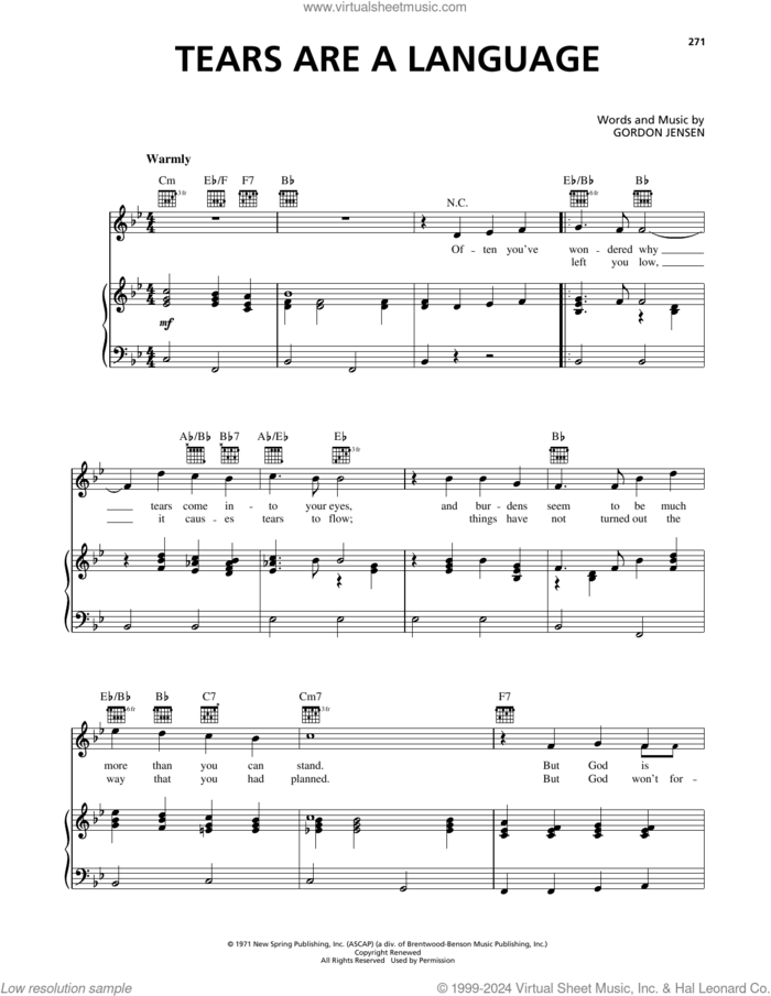 Tears Are A Language sheet music for voice, piano or guitar by Gordon Jensen and Amy Lambert, intermediate skill level