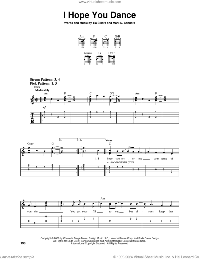 I Hope You Dance sheet music for guitar solo (easy tablature) by Lee Ann Womack, Mark D. Sanders and Tia Sillers, easy guitar (easy tablature)