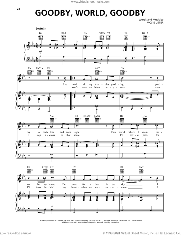 Goodbye World Goodbye sheet music for voice, piano or guitar by Mosie Lister, intermediate skill level