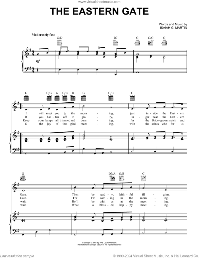The Eastern Gate sheet music for voice, piano or guitar by Isaiah G. Martin, intermediate skill level