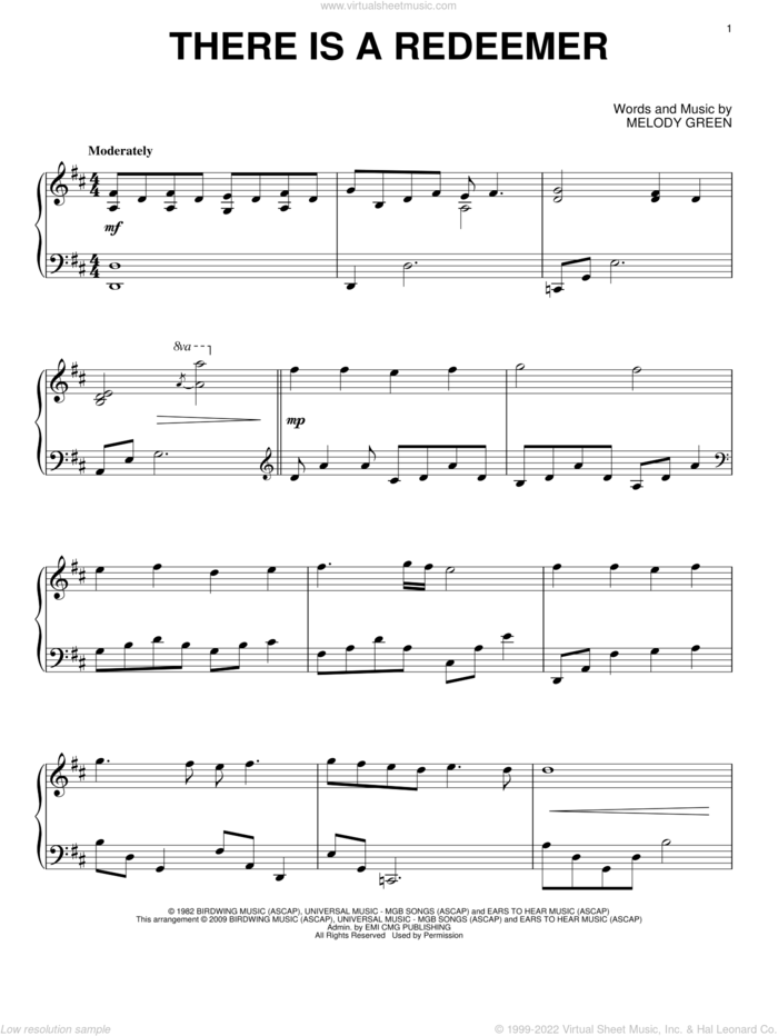 There Is A Redeemer, (intermediate) sheet music for piano solo by Keith Green and Melody Green, intermediate skill level