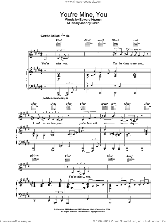 You're Mine, You sheet music for voice, piano or guitar by Natalie Cole, intermediate skill level