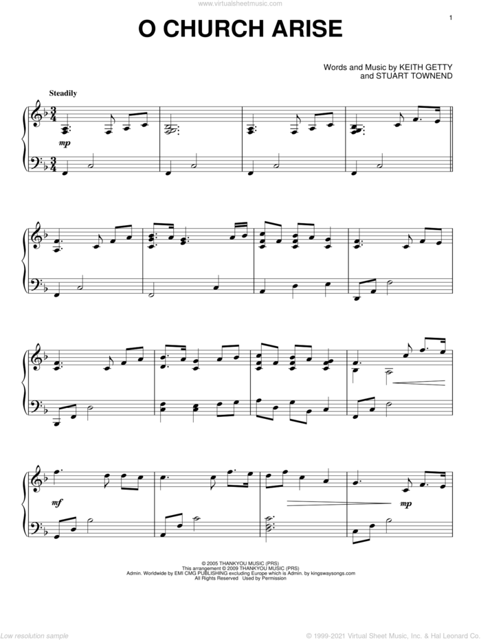 O Church Arise, (intermediate) sheet music for piano solo by Keith & Kristyn Getty, Tim Hughes, Keith Getty and Stuart Townend, intermediate skill level