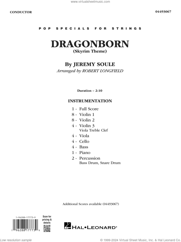Dragonborn (Skyrim Theme) (arr. Robert Longfield) (COMPLETE) sheet music for orchestra by Jeremy Soule and Robert Longfield, intermediate skill level