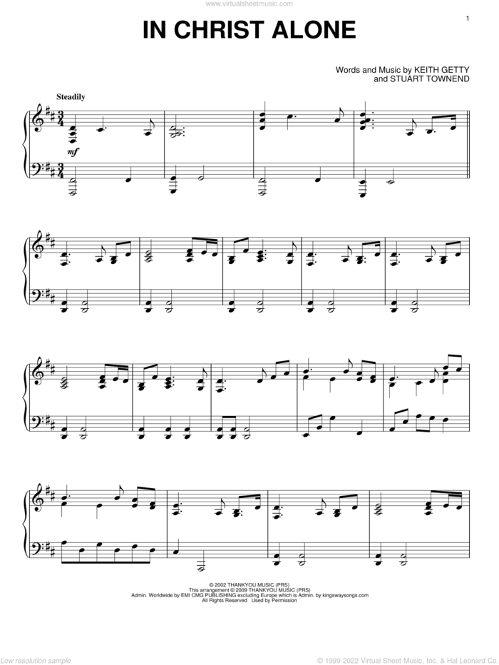In Christ Alone, (intermediate) sheet music for piano solo by Stuart Townend, Keith & Kristyn Getty, Newsboys and Keith Getty, intermediate skill level