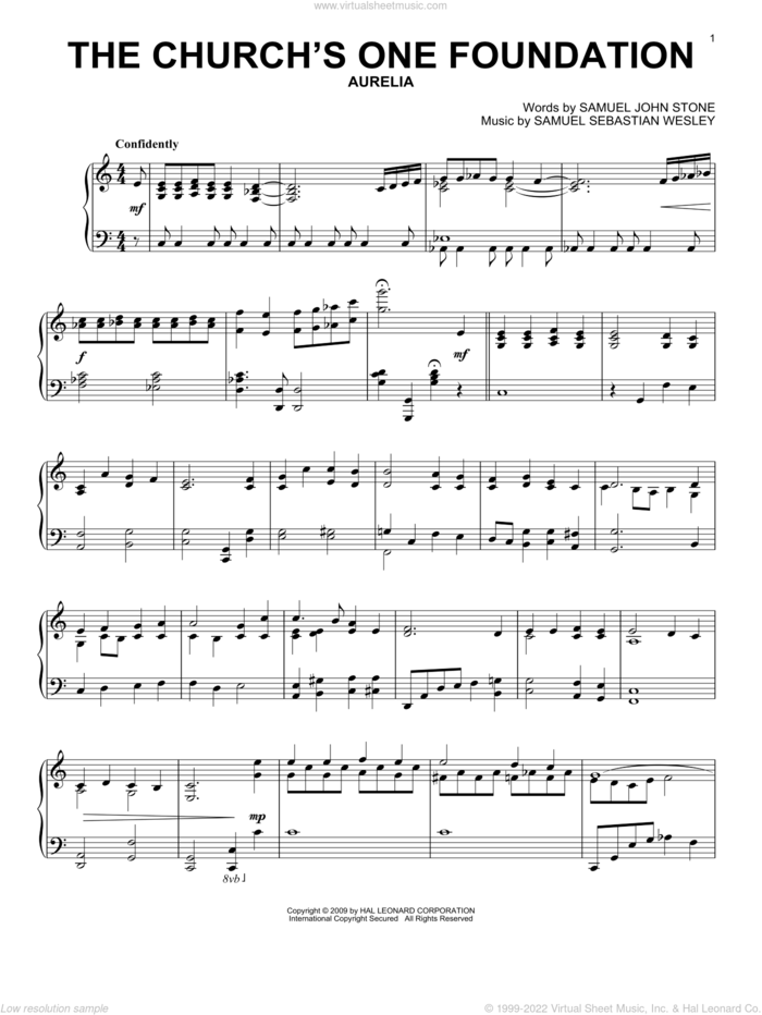 The Church's One Foundation sheet music for piano solo by Samuel John Stone and Samuel Sebastian Wesley, intermediate skill level