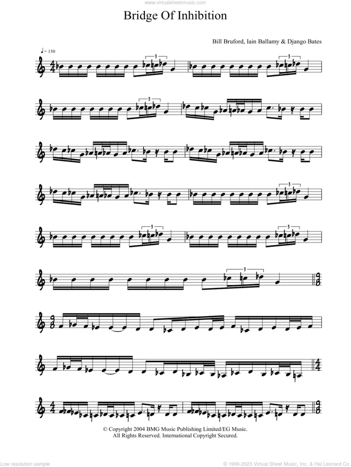 Bridge Of Inhibition sheet music for piano solo by Bill Bruford, intermediate skill level