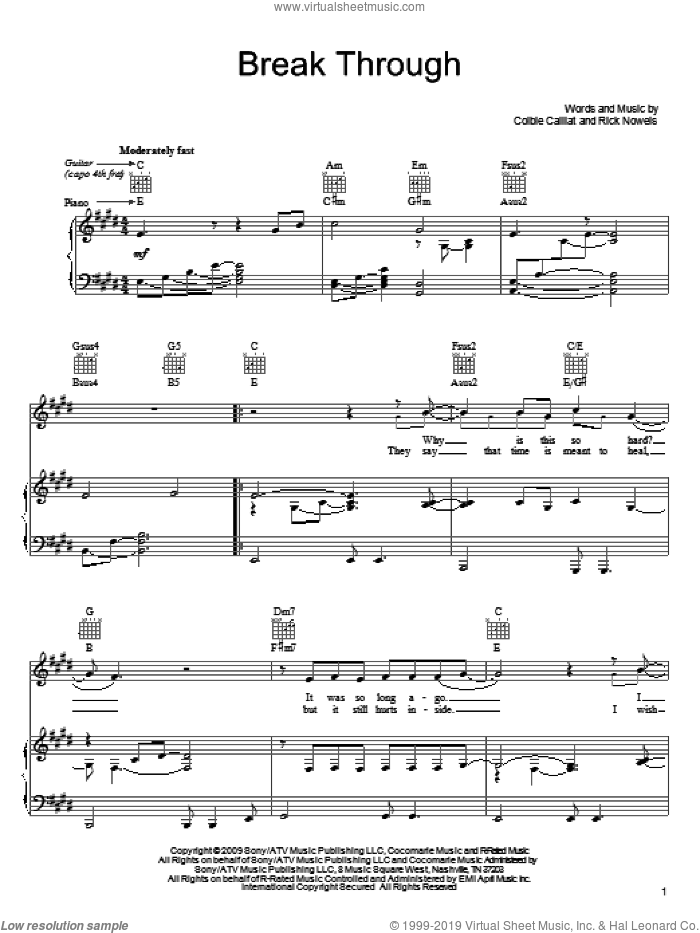Break Through sheet music for voice, piano or guitar by Colbie Caillat and Rick Nowels, intermediate skill level