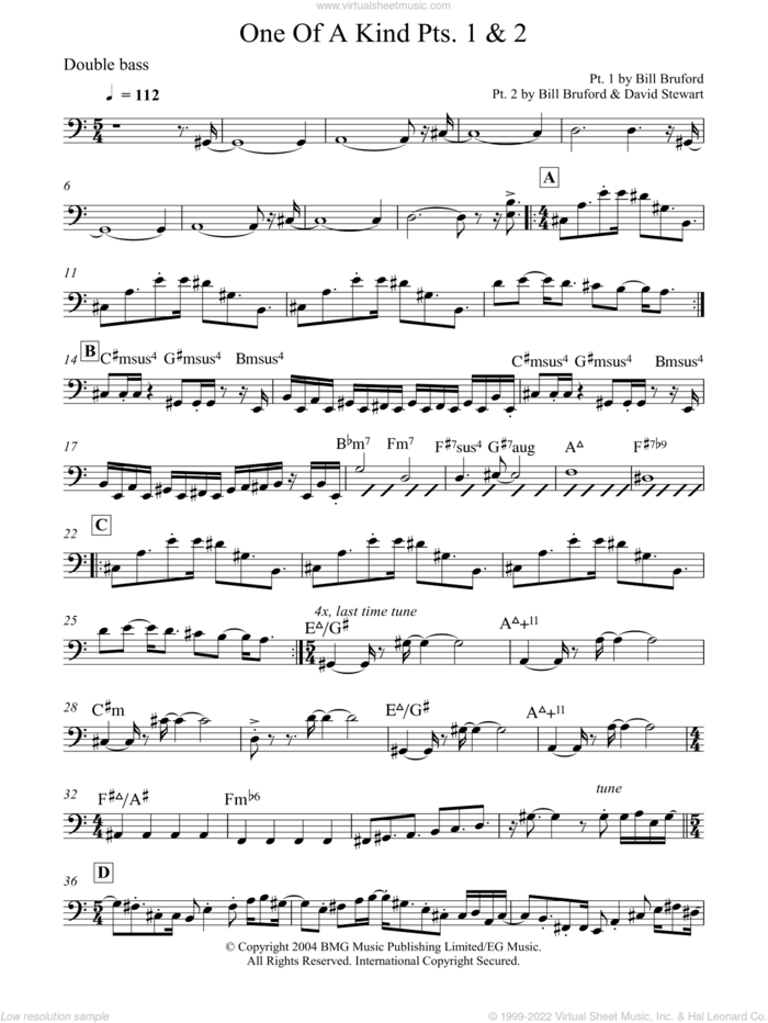 One Of A Kind Pts. 1 and 2 sheet music for voice and other instruments (fake book) by Bill Bruford, intermediate skill level