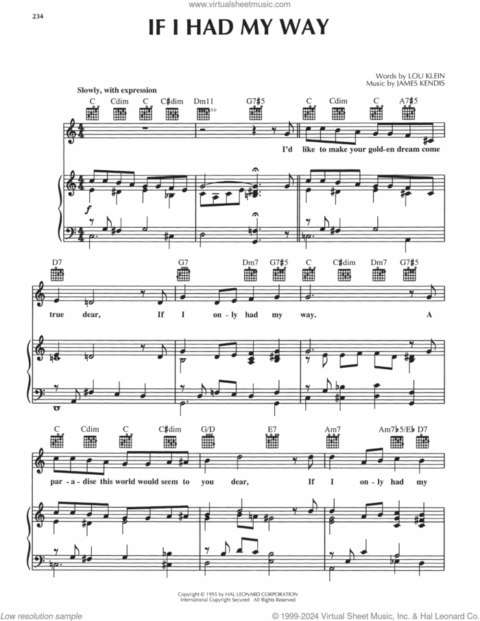 If I Had My Way sheet music for voice, piano or guitar by James Kendis and Lou Klein, intermediate skill level