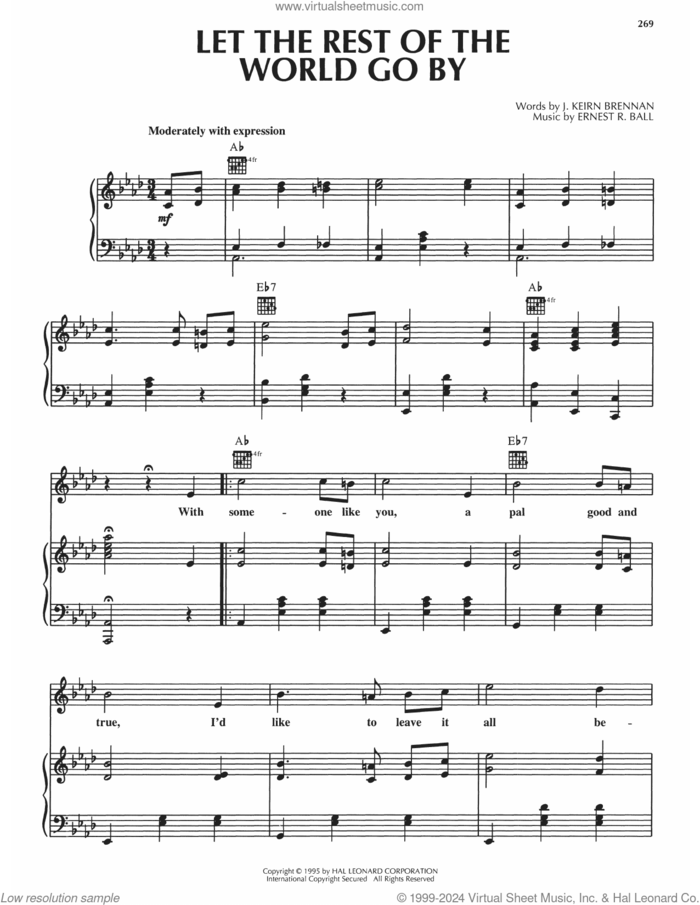 Let The Rest Of The World Go By sheet music for voice, piano or guitar by Ernest R. Ball and J. Keirn Brennan, intermediate skill level