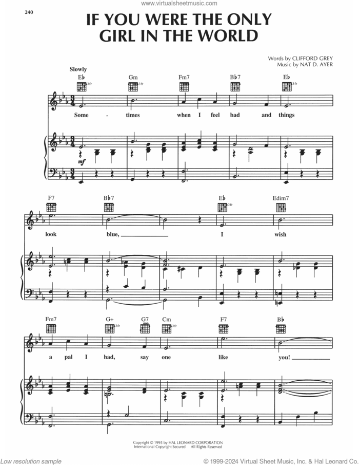 If You Were The Only Girl In The World sheet music for voice, piano or guitar by Clifford Grey and Nat D Ayer, intermediate skill level