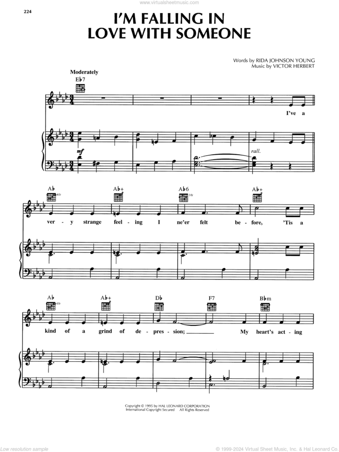 I'm Falling In Love With Someone sheet music for voice, piano or guitar by Victor Herbert and Rida Johnson Young, intermediate skill level