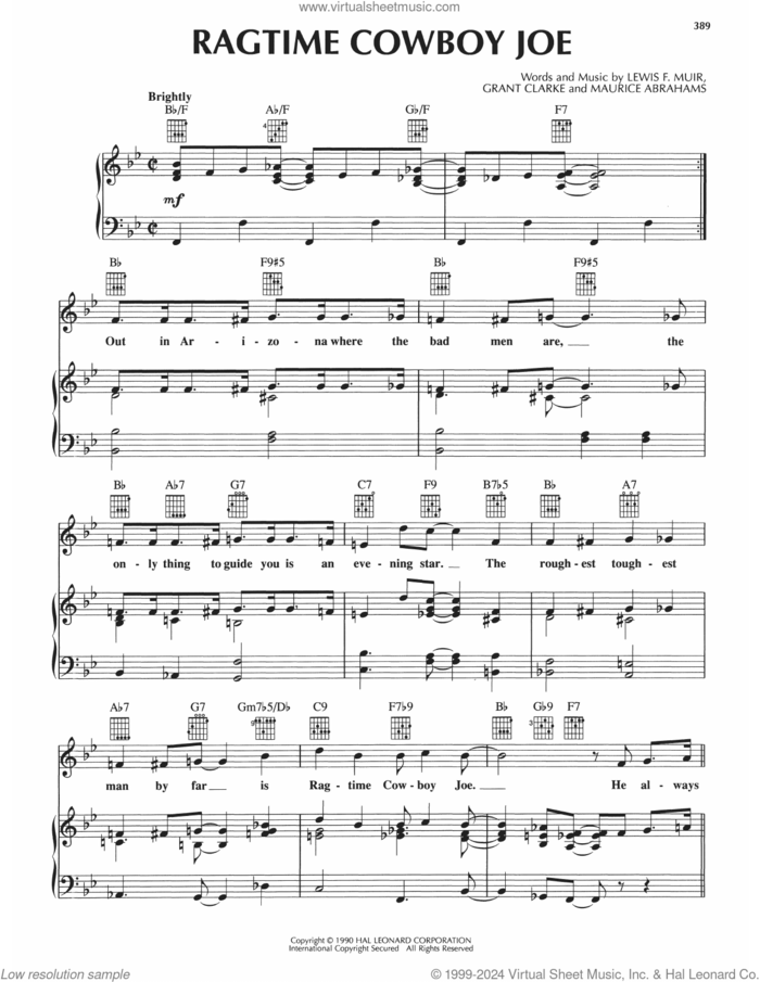 Ragtime Cowboy Joe sheet music for voice, piano or guitar by Belle Baker, Grant Clarke, Lewis F. Muir and Maurice Abrahams, intermediate skill level