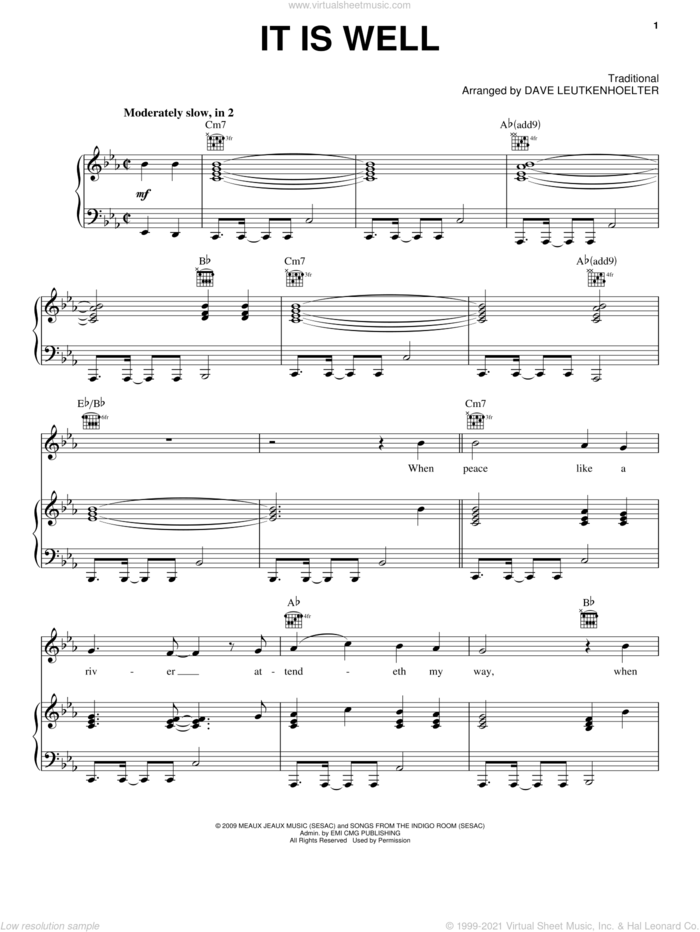 It Is Well sheet music for voice, piano or guitar by Kutless, Dave Leutkenhoelter and Miscellaneous, intermediate skill level