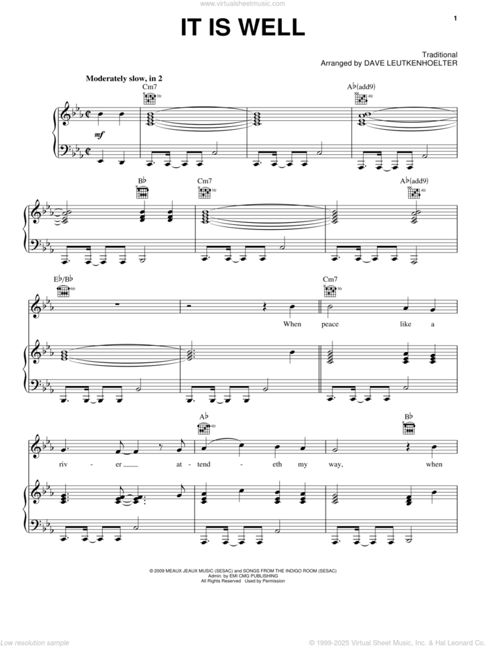 It Is Well sheet music for voice, piano or guitar by Kutless, Dave Leutkenhoelter and Miscellaneous, intermediate skill level