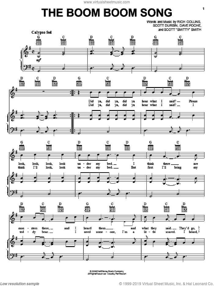 The Boom Boom Song sheet music for voice, piano or guitar by Imagination Movers, Dave Poche, Rich Collins, Scott 'Smitty' Smith and Scott Durbin, intermediate skill level