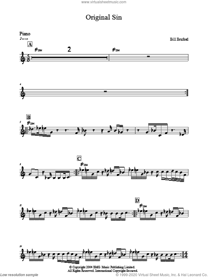 Original Sin sheet music for voice and other instruments (fake book) by Bill Bruford, intermediate skill level
