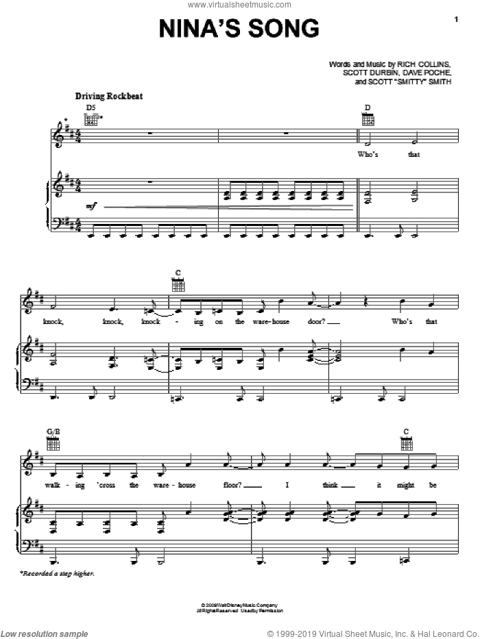 Nina's Song sheet music for voice, piano or guitar by Imagination Movers, Dave Poche, Rich Collins, Scott 'Smitty' Smith and Scott Durbin, intermediate skill level