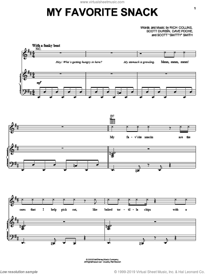 My Favorite Snack sheet music for voice, piano or guitar by Imagination Movers, Dave Poche, Rich Collins, Scott 'Smitty' Smith and Scott Durbin, intermediate skill level