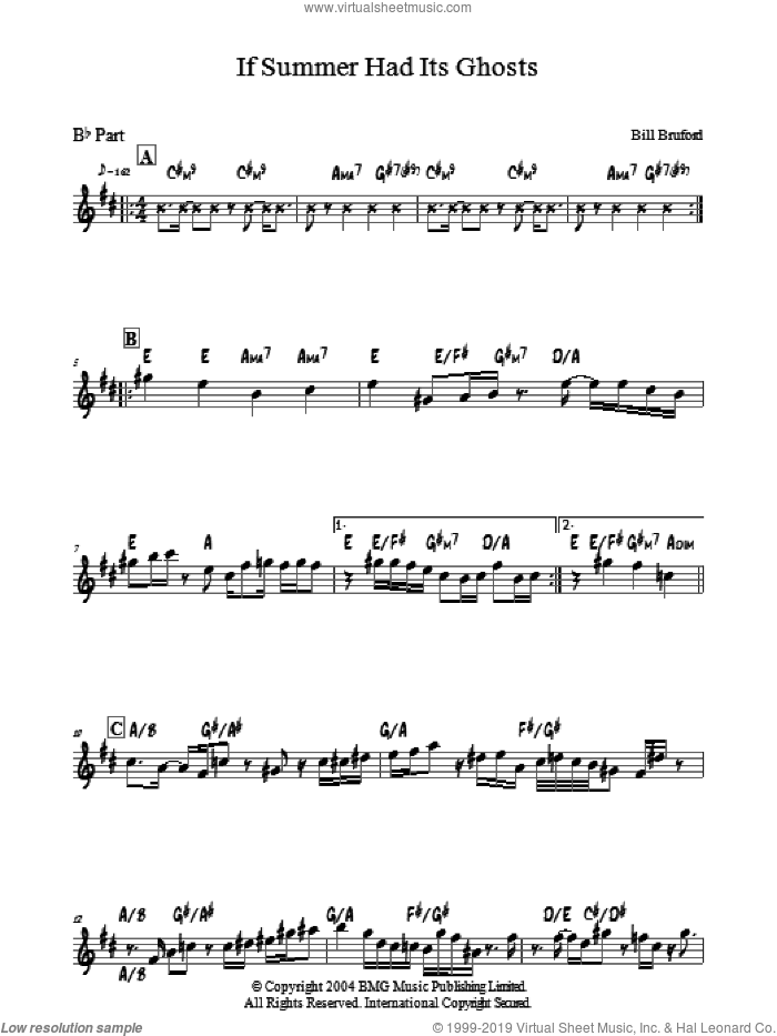 If Summer Had Its Ghosts sheet music for voice and other instruments (fake book) by Bill Bruford, intermediate skill level