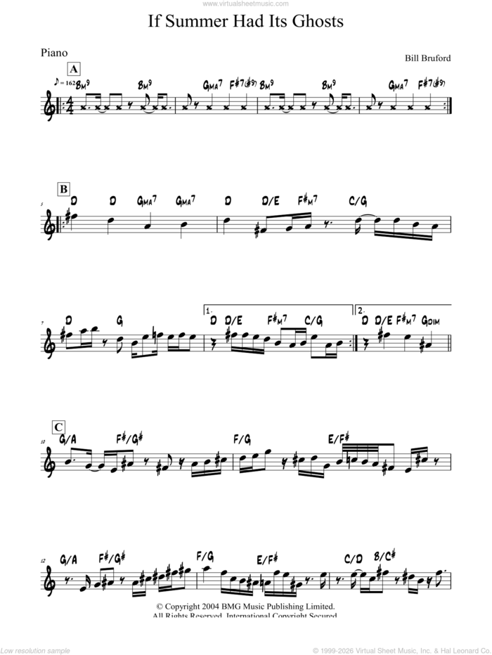 If Summer Had Its Ghosts sheet music for piano solo by Bill Bruford, intermediate skill level