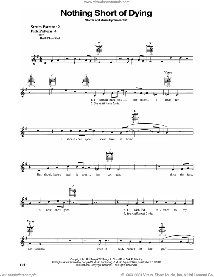 Nothing Short Of Dying sheet music for guitar solo (chords) by Travis Tritt, easy guitar (chords)