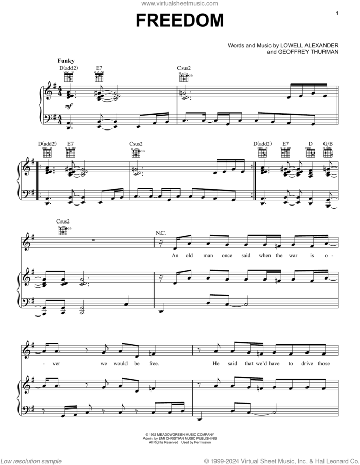 Freedom sheet music for voice, piano or guitar by 4Him, Geoffrey Thurman and Lowell Alexander, intermediate skill level