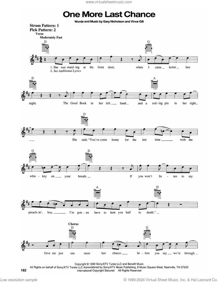 One More Last Chance sheet music for guitar solo (chords) by Vince Gill and Gary Nicholson, easy guitar (chords)