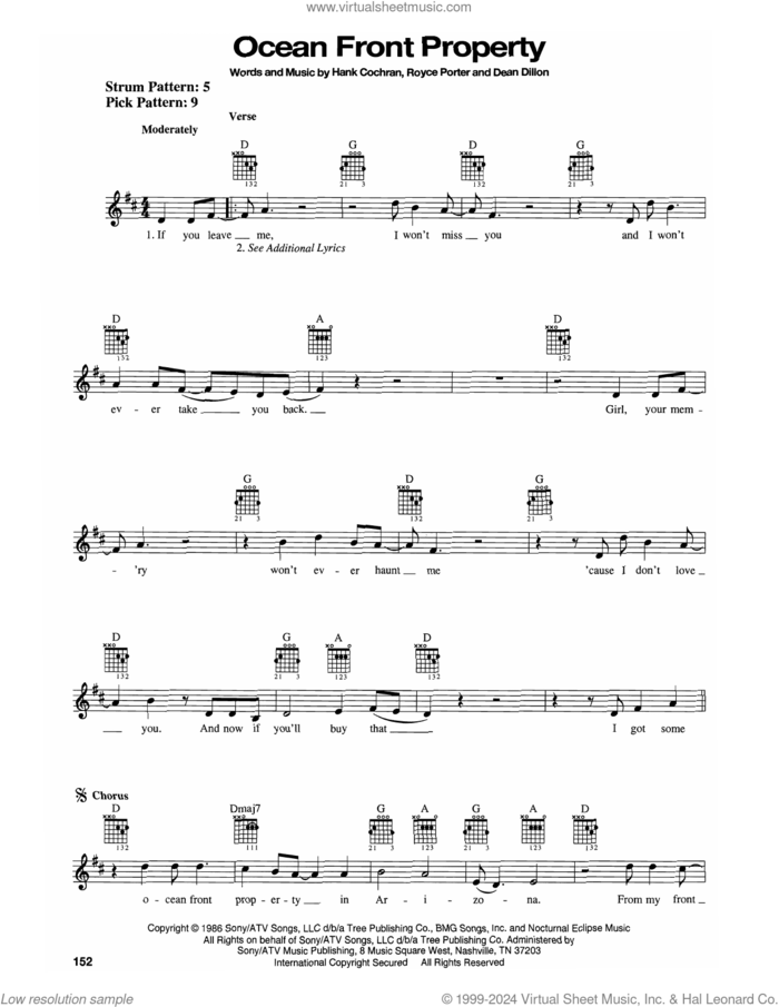 Ocean Front Property sheet music for guitar solo (chords) by George Strait, Dean Dillon, Hank Cochran and Royce Porter, easy guitar (chords)