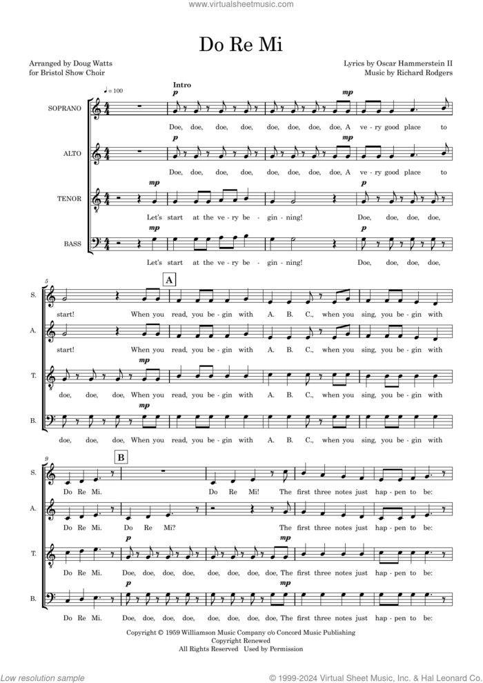 Do Re Mi (arr. Doug Watts) sheet music for choir (SATB: soprano, alto, tenor, bass) by Rogers & Hammerstein, Doug Watts, Oscar II Hammerstein and Richard Rodgers, intermediate skill level