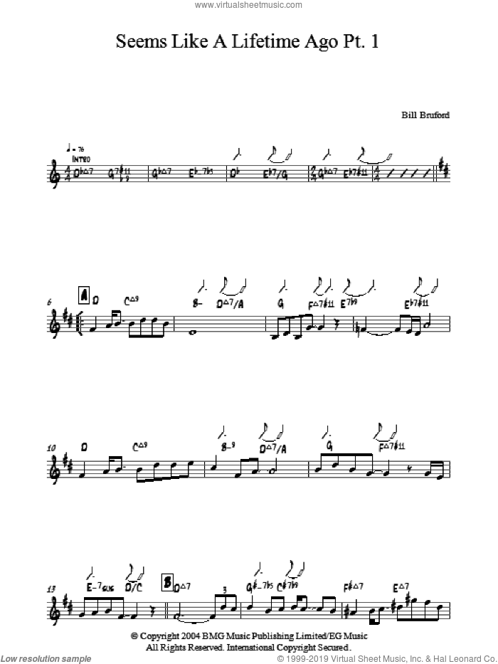 Seems Like A Lifetime Ago Pt. 1 sheet music for piano solo by Bill Bruford, intermediate skill level