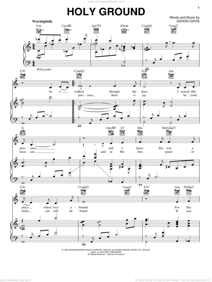 Holy Ground sheet music for voice, piano or guitar by Geron Davis, wedding score, intermediate skill level