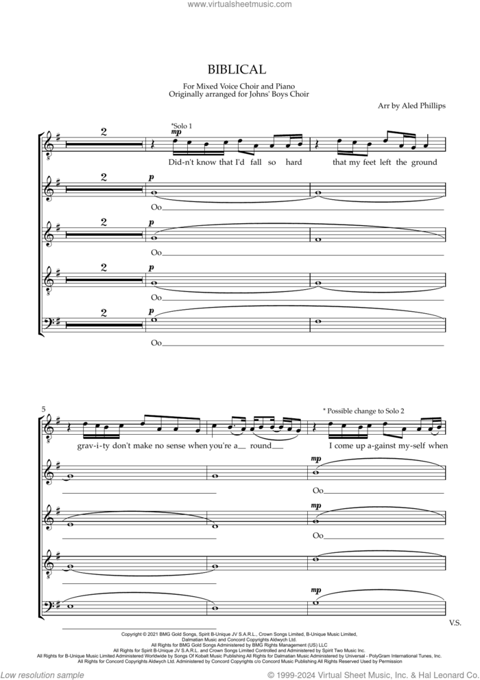 Biblical (arr. Aled Phillips) (COMPLETE) sheet music for orchestra/band (SATB) by Calum Scott, Aled Phillips, Corey Sanders, James Bay, Jon Maguire, Jonathan Green and Jonathan Maguire, intermediate skill level