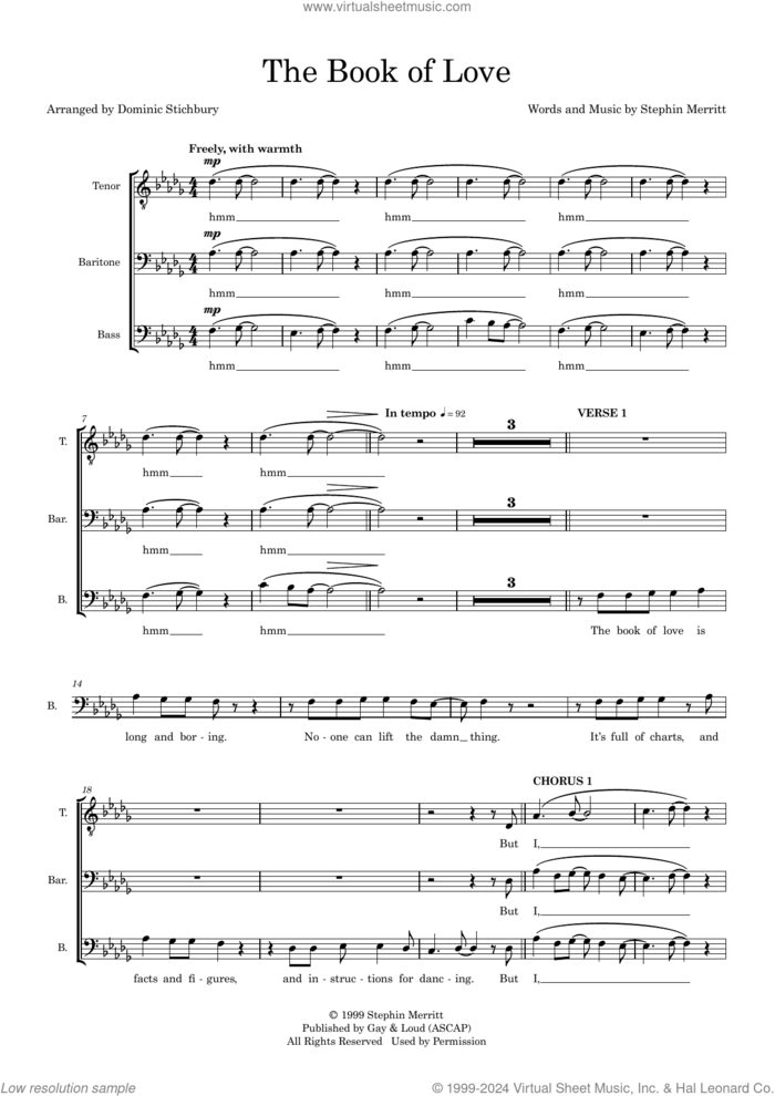 The Book Of Love (arr. Dom Stichbury) (COMPLETE) sheet music for orchestra/band (TBB) by Peter Gabriel, Dom Stichbury and Stephin Merritt, intermediate skill level
