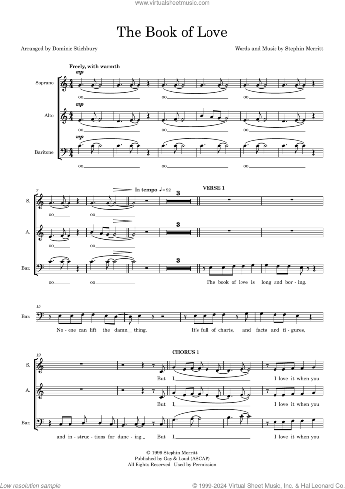 The Book Of Love (arr. Dom Stichbury) (COMPLETE) sheet music for orchestra/band (SAB) by Peter Gabriel, Dom Stichbury and Stephin Merritt, intermediate skill level